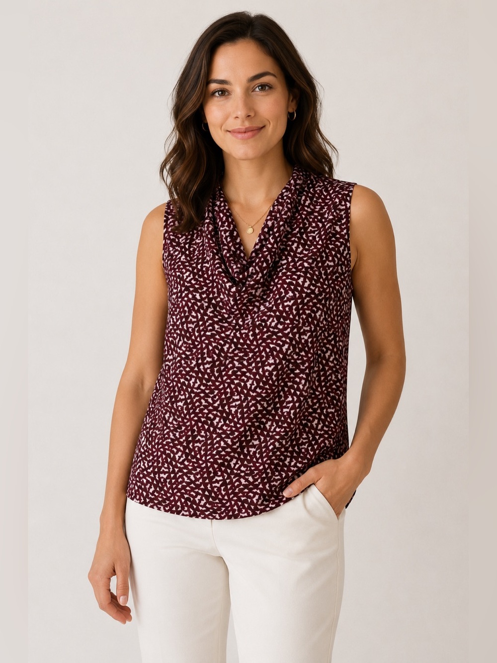 Cabi Venus Sleeveless Cowl Neck Abstract Print Blouse Size Medium